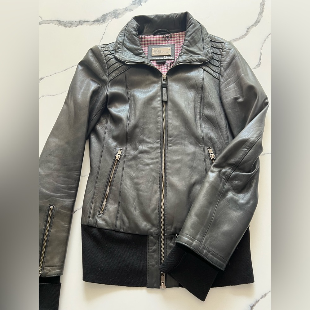 Mackage black leather jacket, exclusive collaboration with Arrizia, xsmall.